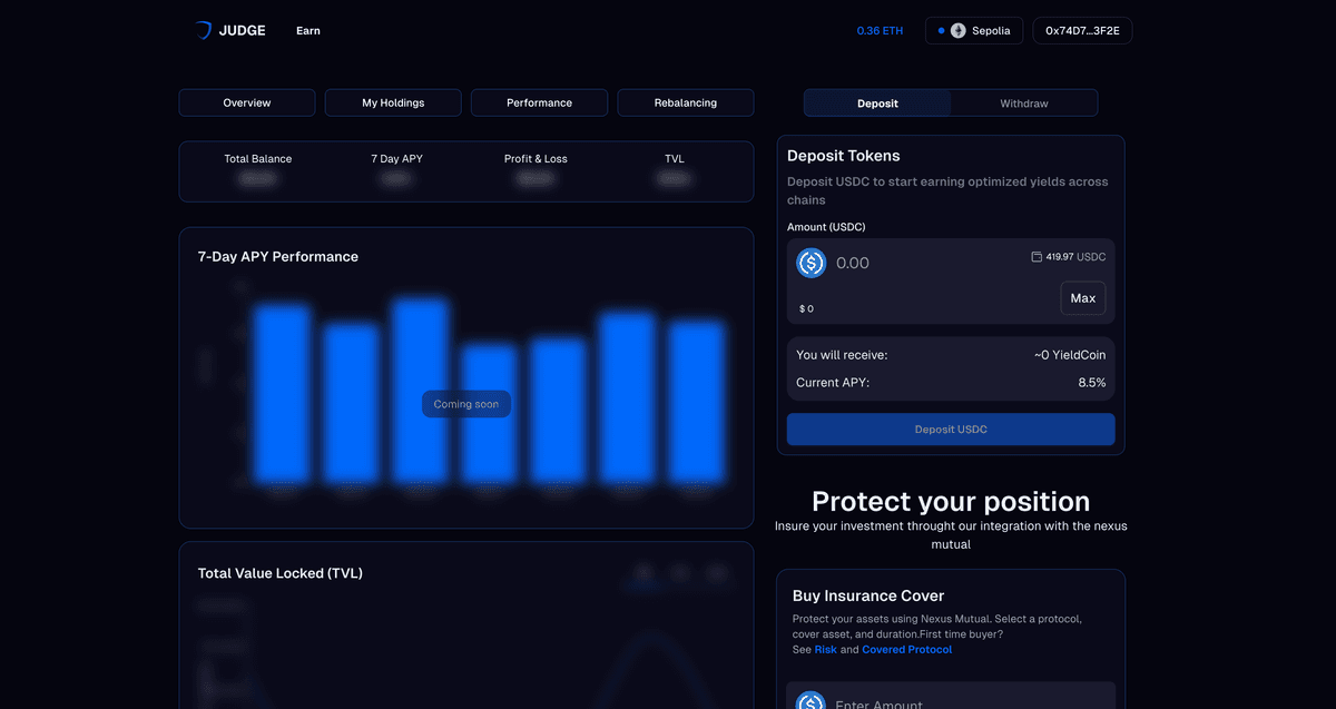 Judge Finance – Earn Dashboard